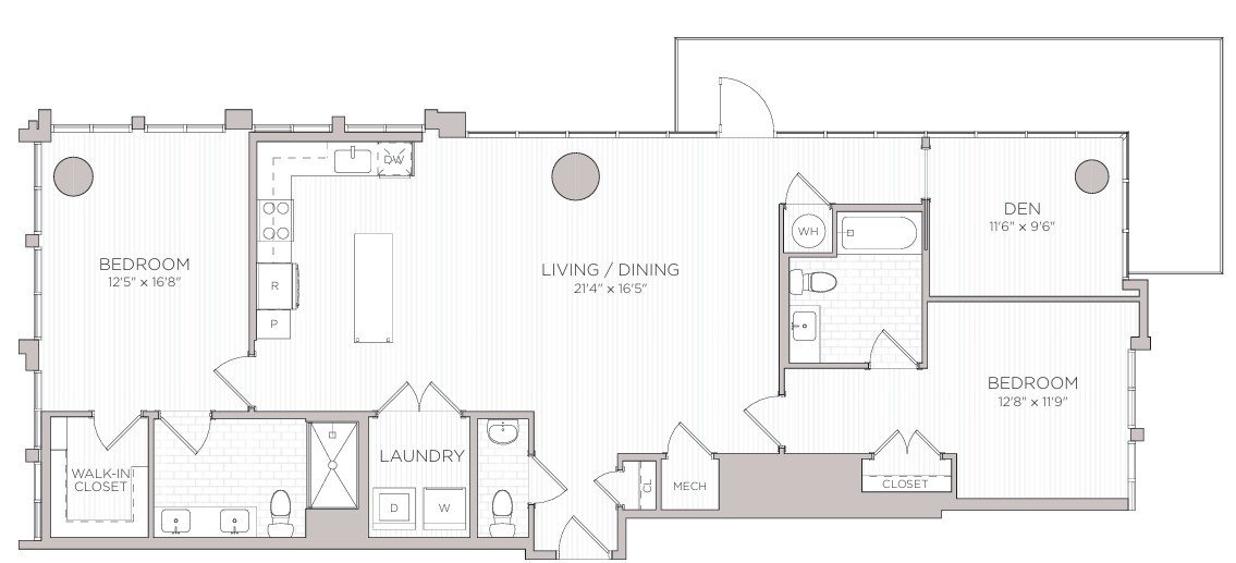 Floor plan for 2 beds, 2.5 baths, 1520 sqft